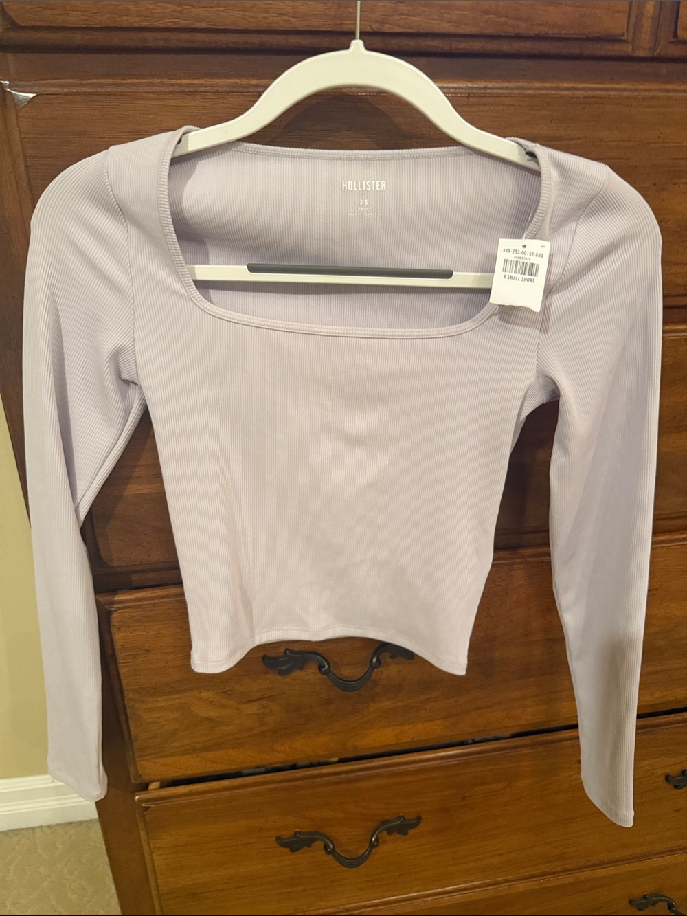Hollister Lilac Ribbed Square-Neck Long-Sleeve Top